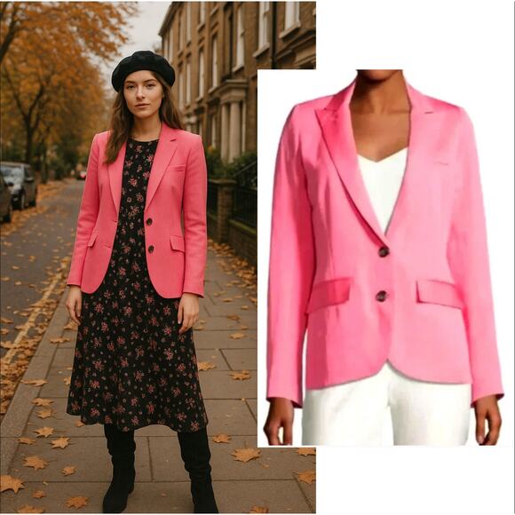 Smythe Classic Boy Blazer 4 Fitted $695 Jacket 2 Button Peak Lapels Bright Pink - Picture 1 of 10